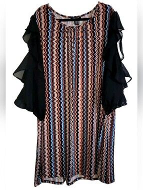 Robert Louis Dress Multi Color Zig Zag Ruffled Cold Shoulder Plus Size 3X Party